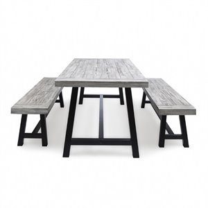 afuera living 3 piece outdoor acacia wood dining set in light gray