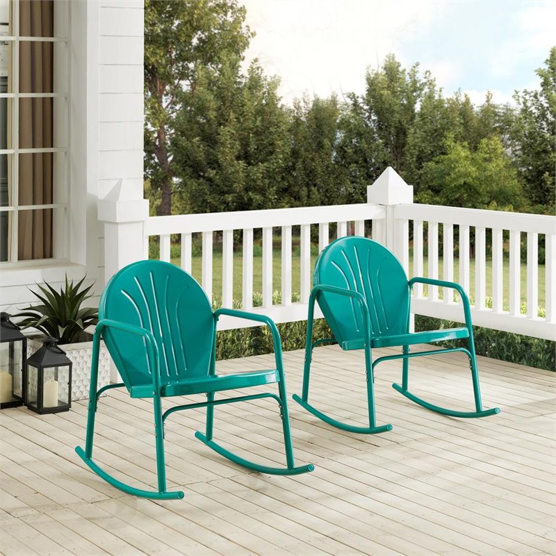 Afuera Living Steel Metal Rocking Chair in Turquoise Gloss (Set of 2)