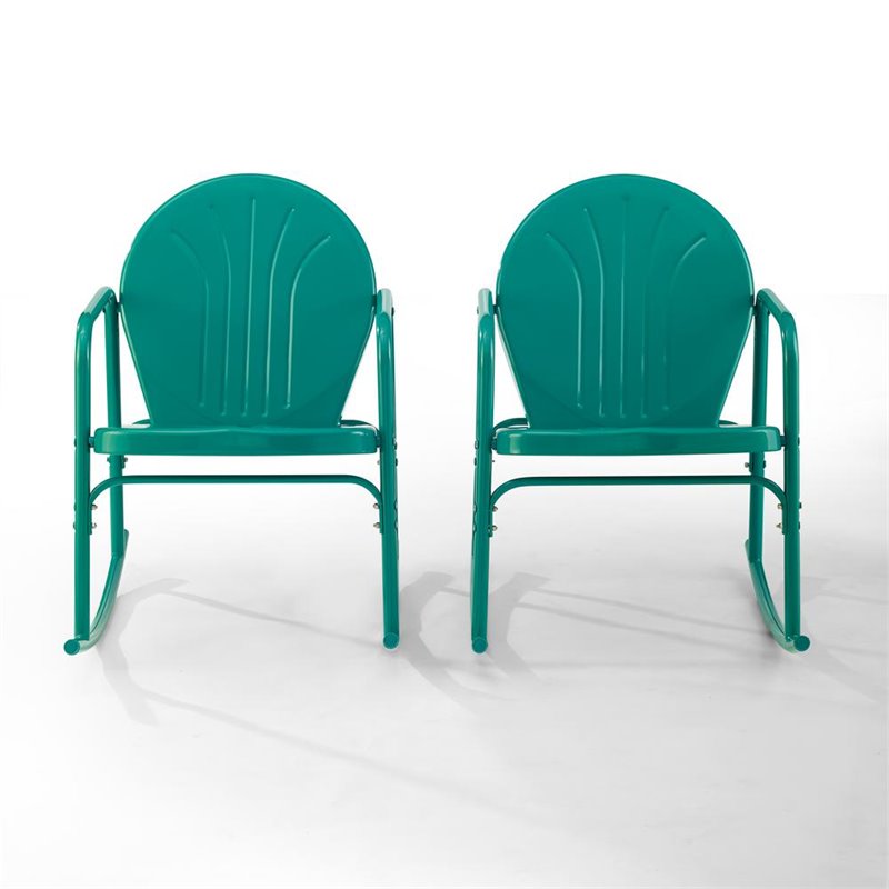 Afuera Living Steel Metal Rocking Chair in Turquoise Gloss (Set of 2)