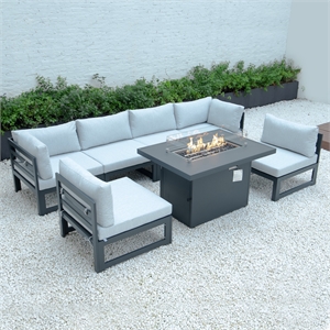 afuera living 7-piece sectional and fire pit table with cushions in gray