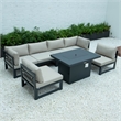 Afuera Living 7-Piece Fabric/Aluminum Sectional & Fire Pit Table in Beige/Black