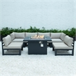 Afuera Living 7-Piece Fabric/Aluminum Sectional & Fire Pit Table in Beige/Black