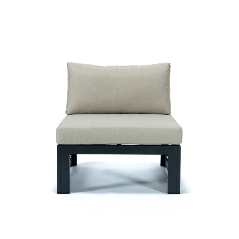 Afuera Living 7-Piece Fabric/Aluminum Sectional & Fire Pit Table in Beige/Black