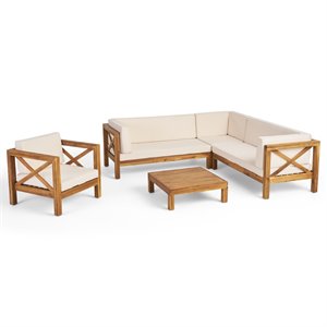 afuera living 5 piece outdoor acacia wood sectional sofa set in beige
