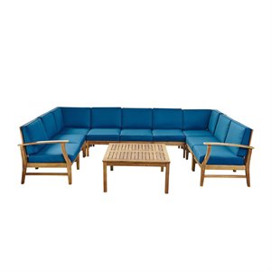 afuera living 10 piece outdoor acacia wood sectional sofa set in blue