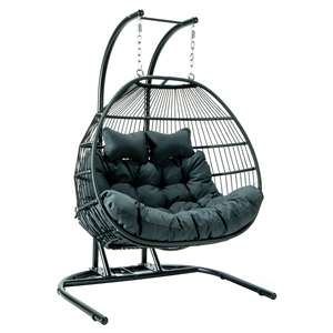afuera living wicker 2 person double folding hanging egg swing chair in charcoal