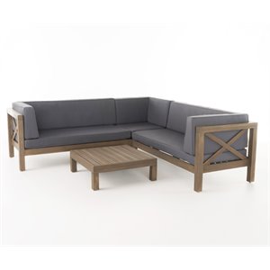afuera living 4 piece outdoor acacia wood sectional sofa set in gray