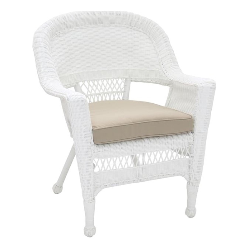 Afuera Living Wicker / Rattan Chair with Cushion in White/Tan (Set of 2)