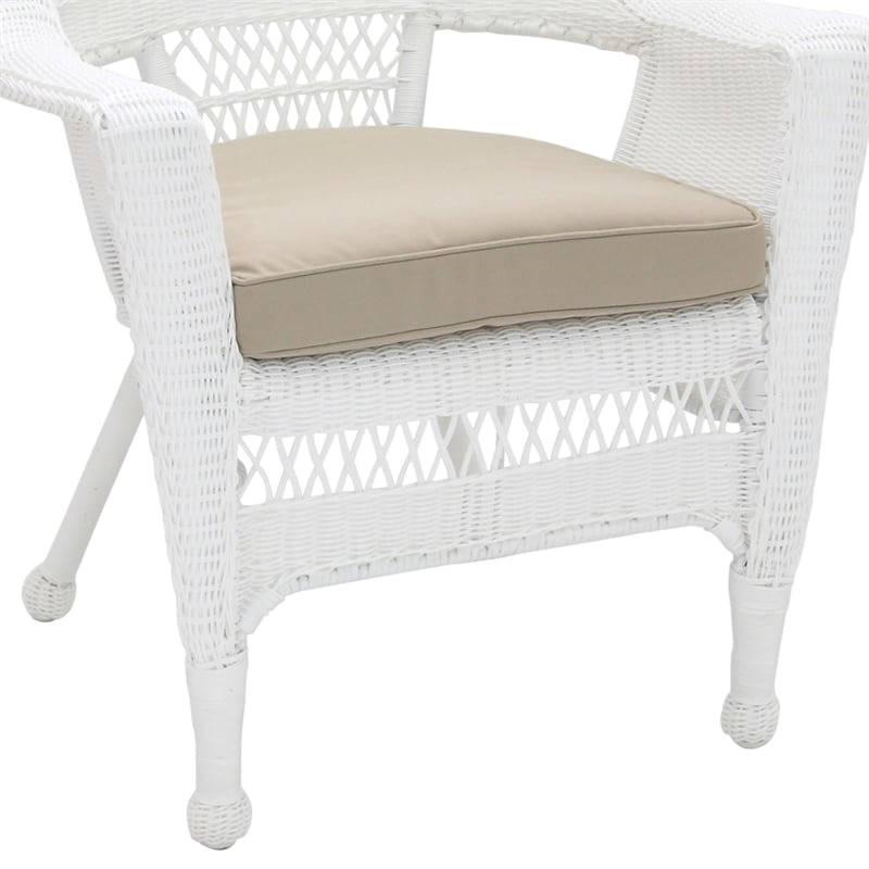 Afuera Living Wicker / Rattan Chair with Cushion in White/Tan (Set of 2)