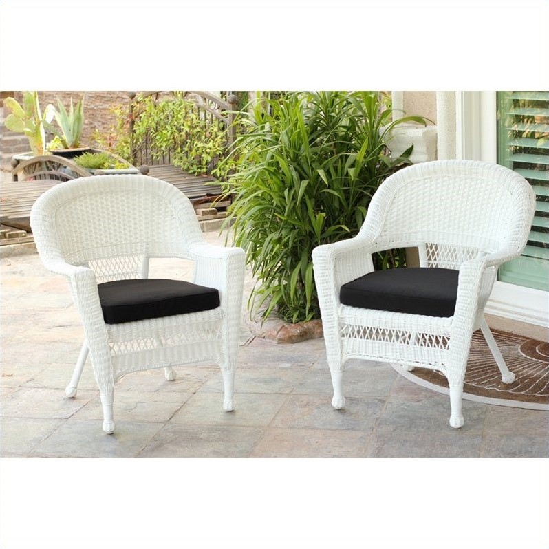 Afuera Living Wicker Chair in White with Black Cushion (Set of 2)