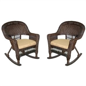 afuera living rocker wicker chair in espresso with tan cushion (set of 2)