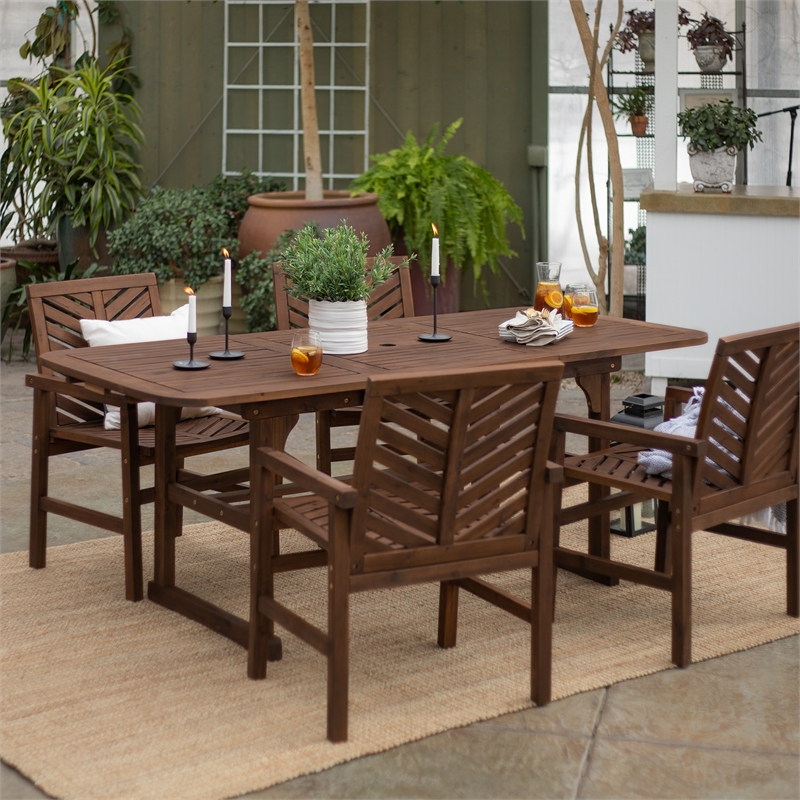 Afuera Living 5-Piece Extendable Outdoor Patio Dining Set in Dark Brown