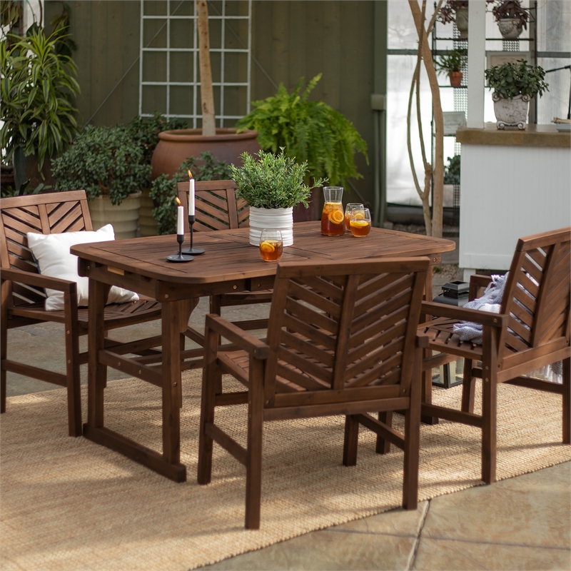 Afuera Living 5-Piece Extendable Outdoor Patio Dining Set in Dark Brown
