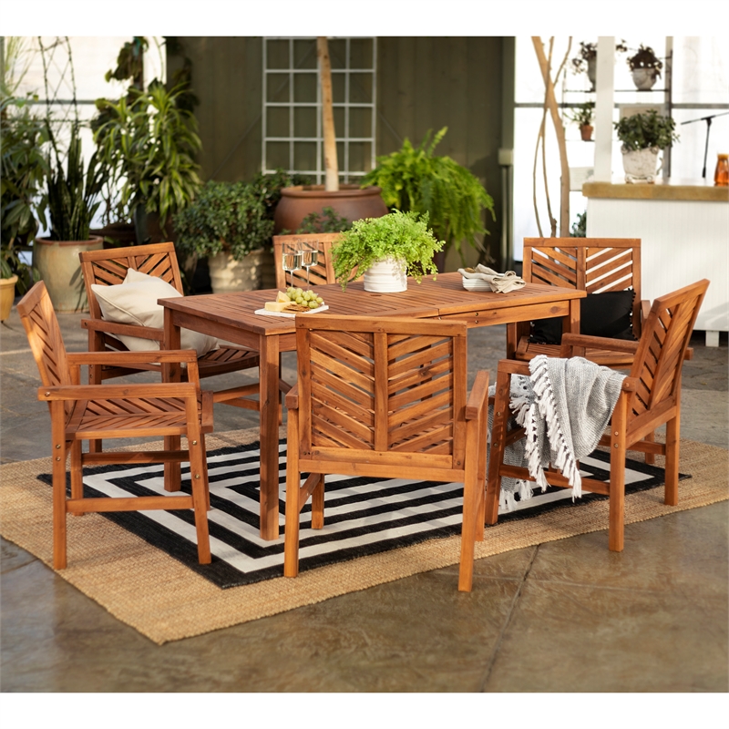 Afuera Living 7-Piece Chevron Outdoor Patio Dining Set in Brown