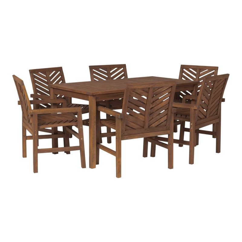 Afuera Living 7-Piece Chevron Outdoor Patio Dining Set in Dark Brown