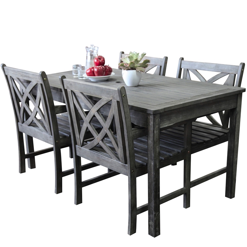 Afuera Living Contemporary 5 Piece Patio Dining Set in Gray
