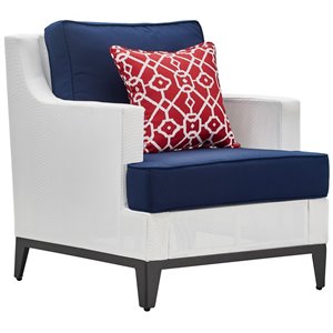 Afuera Living Outdoor Mesh Chair with Cushions White and Navy