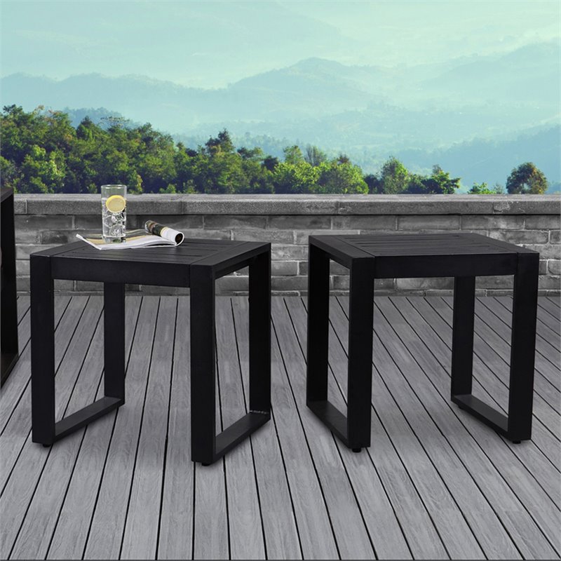 Afuera Living Set of 2 End Table Rectangle in Aluminum - Black
