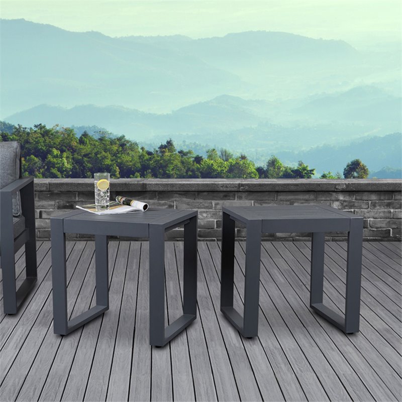 Afuera Living Set of 2 End Table Rectangle in Aluminum - Gray