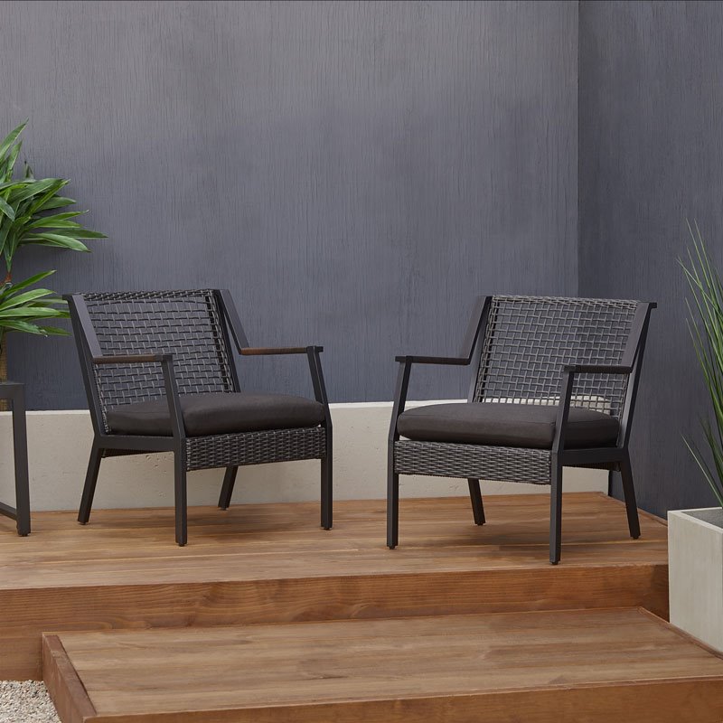 Afuera Living Contemporary Aluminum Patio Dining Arm Chair in Black (Set of 2)