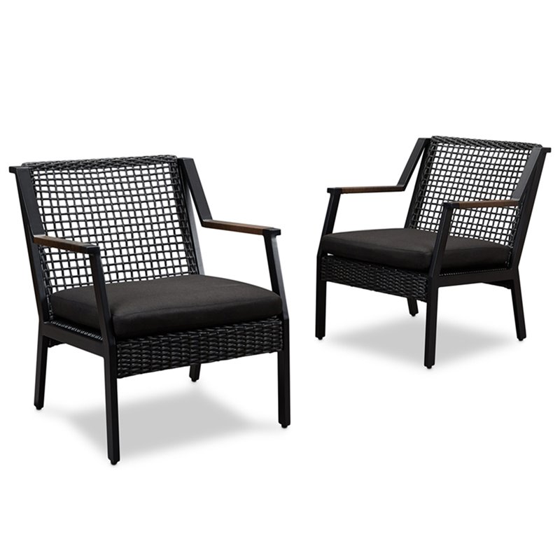 Afuera Living Contemporary Aluminum Patio Dining Arm Chair in Black (Set of 2)