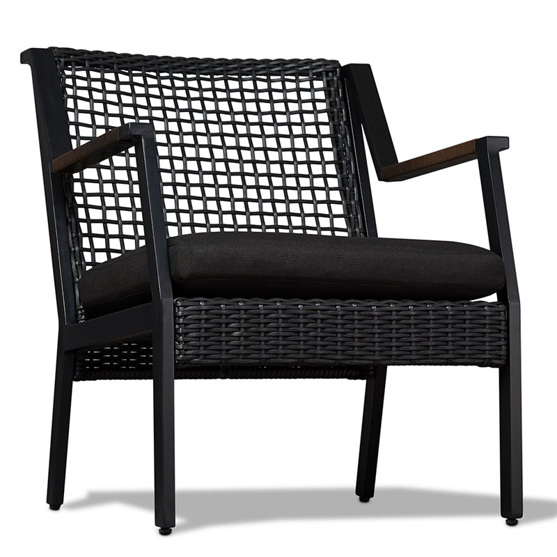 Afuera Living Contemporary Aluminum Patio Dining Arm Chair in Black (Set of 2)