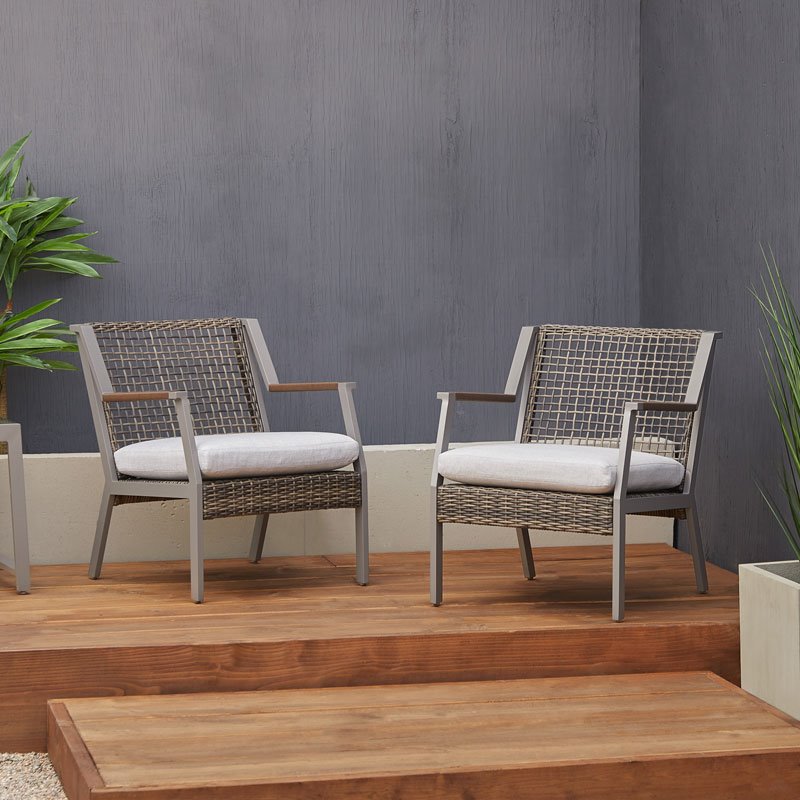 Afuera Living Contemporary Aluminum Patio Dining Arm Chair in Gray (Set of 2)