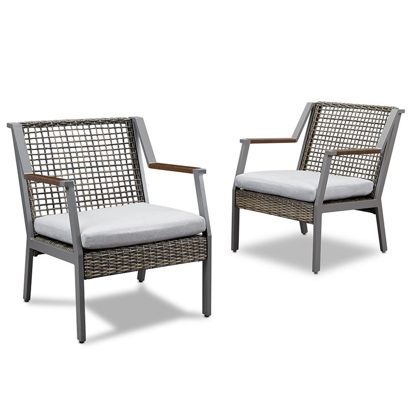 Afuera Living Contemporary Aluminum Patio Dining Arm Chair in Gray (Set of 2)