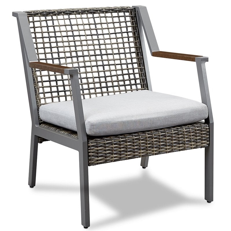 Afuera Living Contemporary Aluminum Patio Dining Arm Chair in Gray (Set of 2)