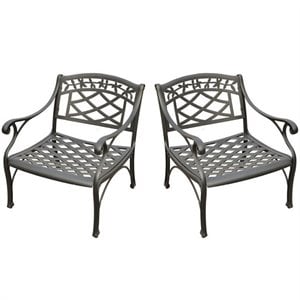Afuera Living Taditional Metal Patio Club Chair in Charcoal Black (Set of 2)