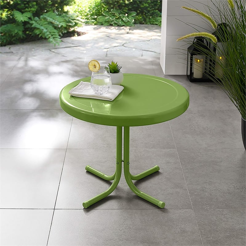 Afuera Living Modern Retro Metal Patio End Table in Oasis Green