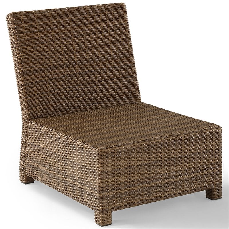 Afuera Living Modern Wicker Armless Patio Chair in Brown and Navy