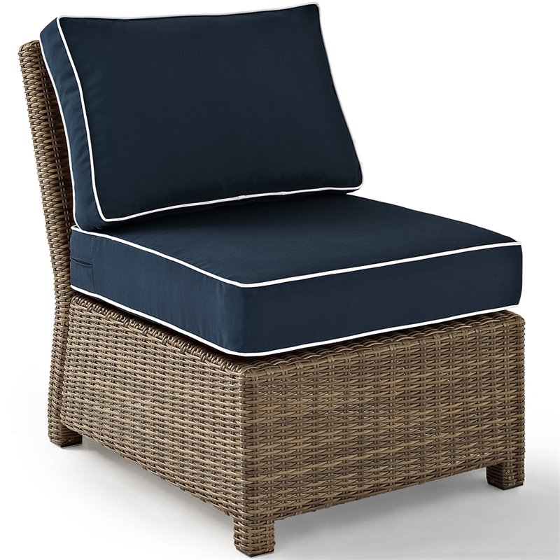 Afuera Living Modern Wicker Armless Patio Chair in Brown and Navy