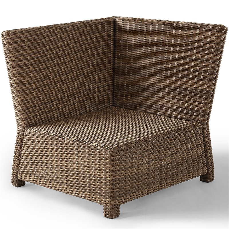 Afuera Living Modern Wicker Corner Patio Chair in Brown and Navy