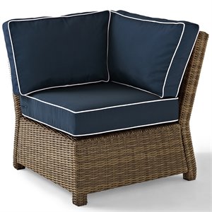 afuera living modern wicker corner patio chair in brown and navy