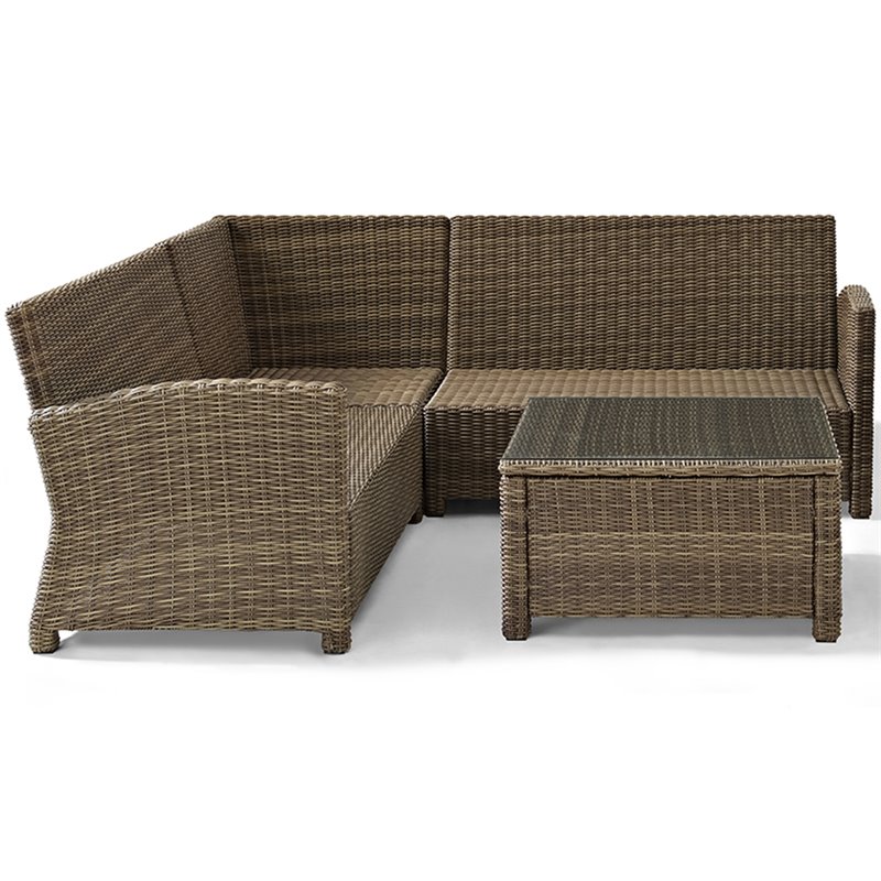 Afuera Living Modern 4 Piece Wicker Patio Sectional Set in Brown and Navy