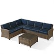 Afuera Living Modern 5 Piece Wicker Patio Sectional Set in Brown and Navy