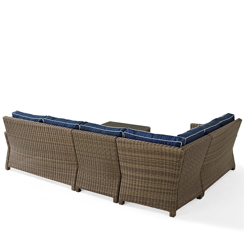 Afuera Living Modern 5 Piece Wicker Patio Sectional Set in Brown and Navy