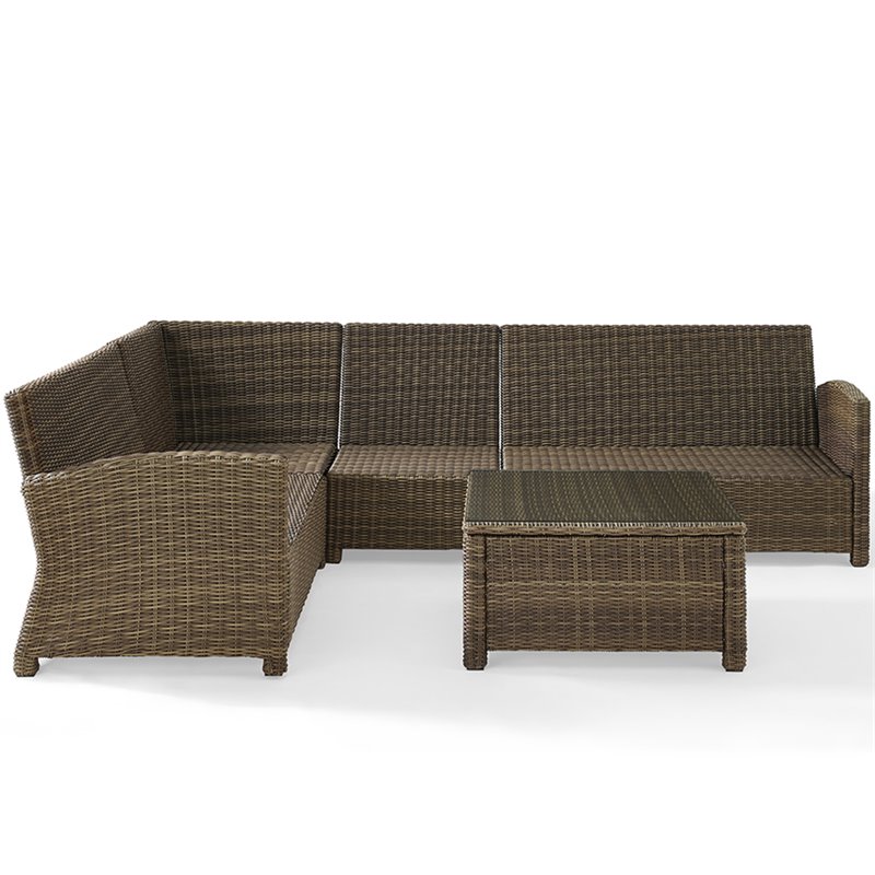 Afuera Living Modern 5 Piece Wicker Patio Sectional Set in Brown and Navy