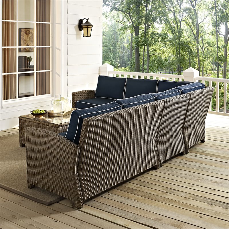 Afuera Living Modern 5 Piece Wicker Patio Sectional Set in Brown and Navy