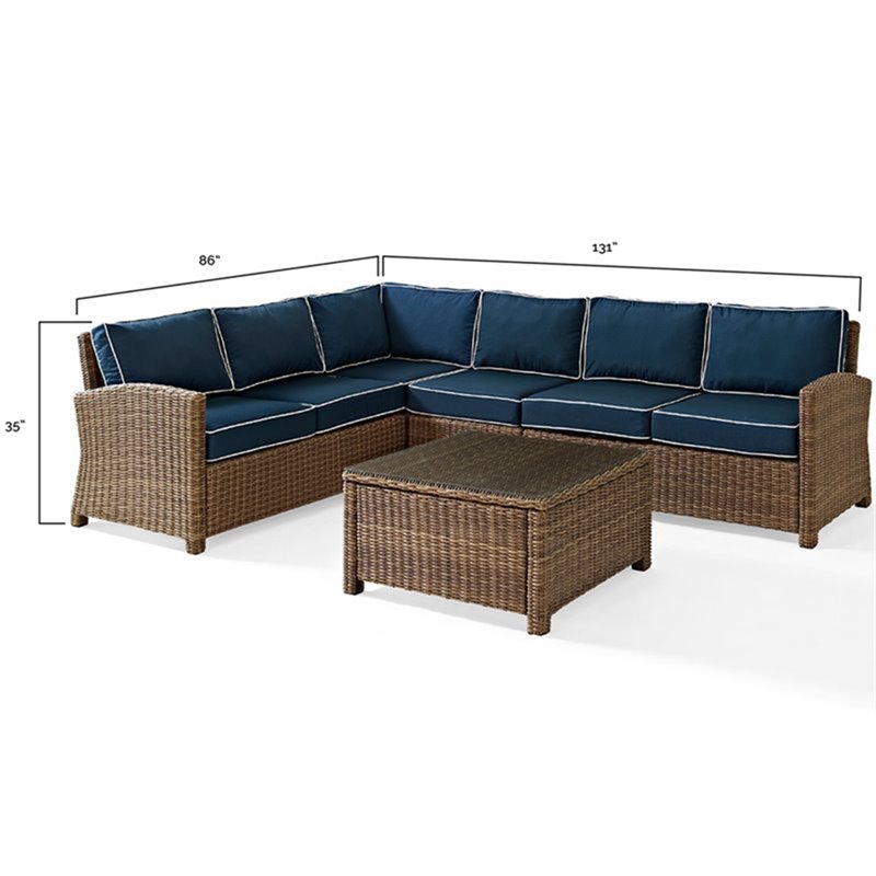 Afuera Living Modern 5 Piece Wicker Patio Sectional Set in Brown and Navy