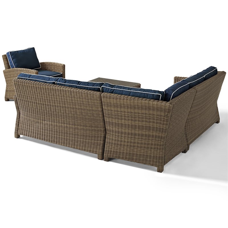 Afuera Living Modern 5 Piece Wicker Patio Sectional Set in Brown and Navy