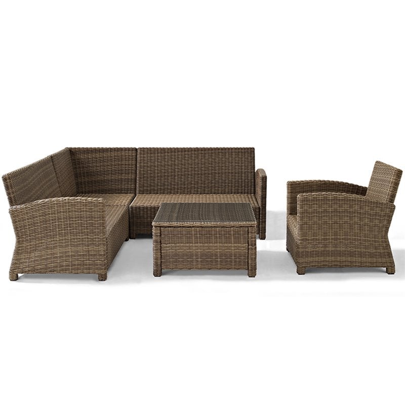 Afuera Living Modern 5 Piece Wicker Patio Sectional Set in Brown and Navy