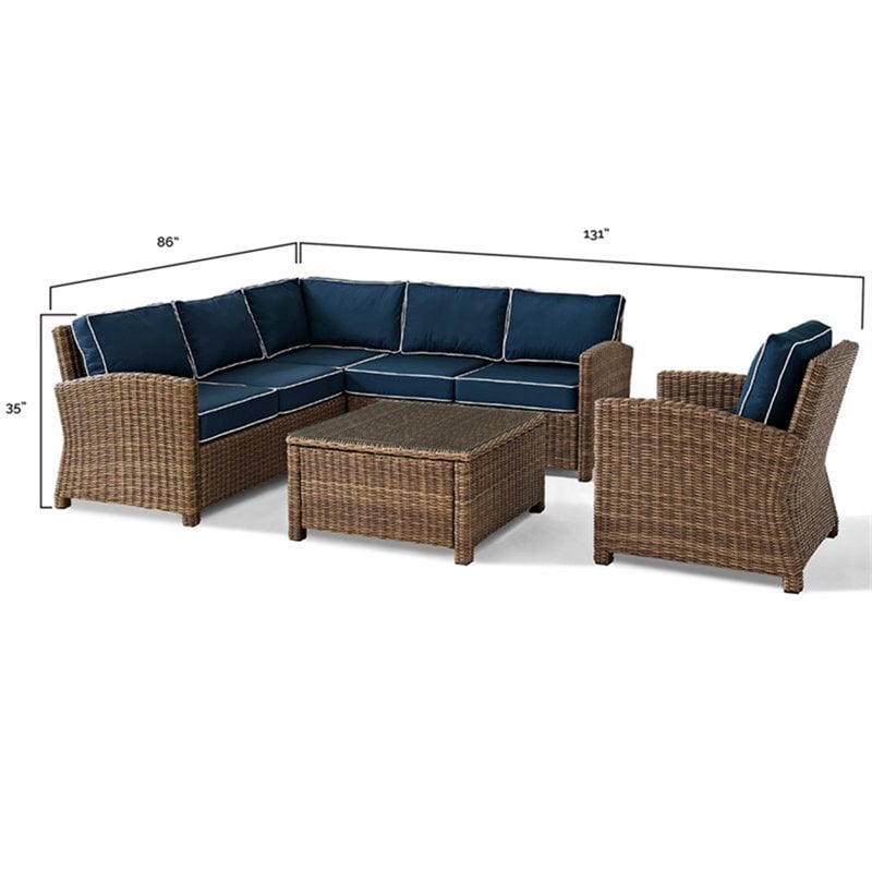 Afuera Living Modern 5 Piece Wicker Patio Sectional Set in Brown and Navy