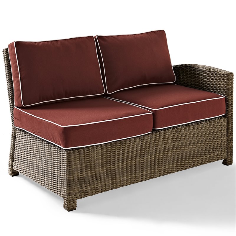 Afuera Living Modern Wicker Right Arm Patio Loveseat in Brown and Sangria