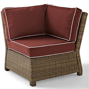 Afuera Living Modern Wicker Corner Patio Chair in Brown and Sangria