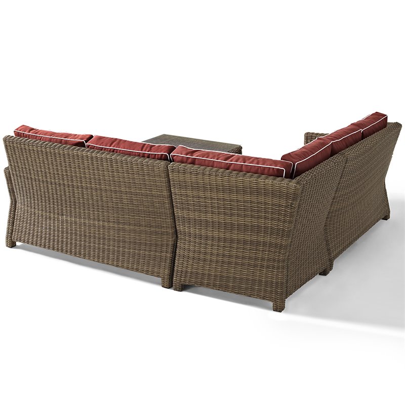 Afuera Living Modern 4 Piece Wicker Patio Sectional Set in Brown and Sangria