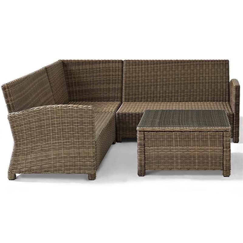 Afuera Living Modern 4 Piece Wicker Patio Sectional Set in Brown and Sangria