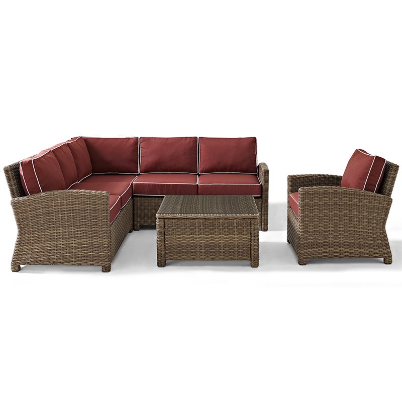 Afuera Living Modern 5 Piece Wicker Patio Sectional Set in Brown and Sangria