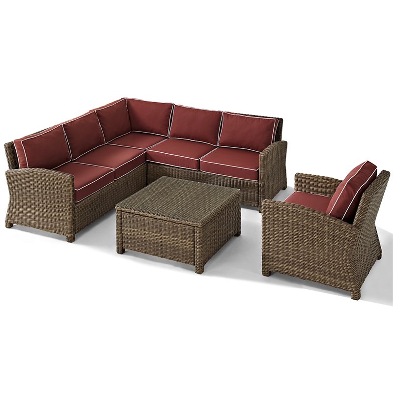 Afuera Living Modern 5 Piece Wicker Patio Sectional Set in Brown and Sangria